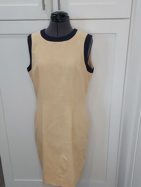 Casual Corner Yellow Sheath Dress with Navy Trim